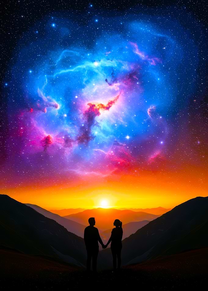 Couple watching a cosmic sunset