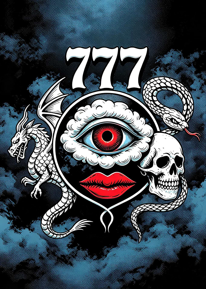 Mystical 777 Symbol with Dragon and Skull
