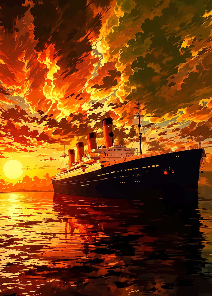 Ocean Liner at Sunset