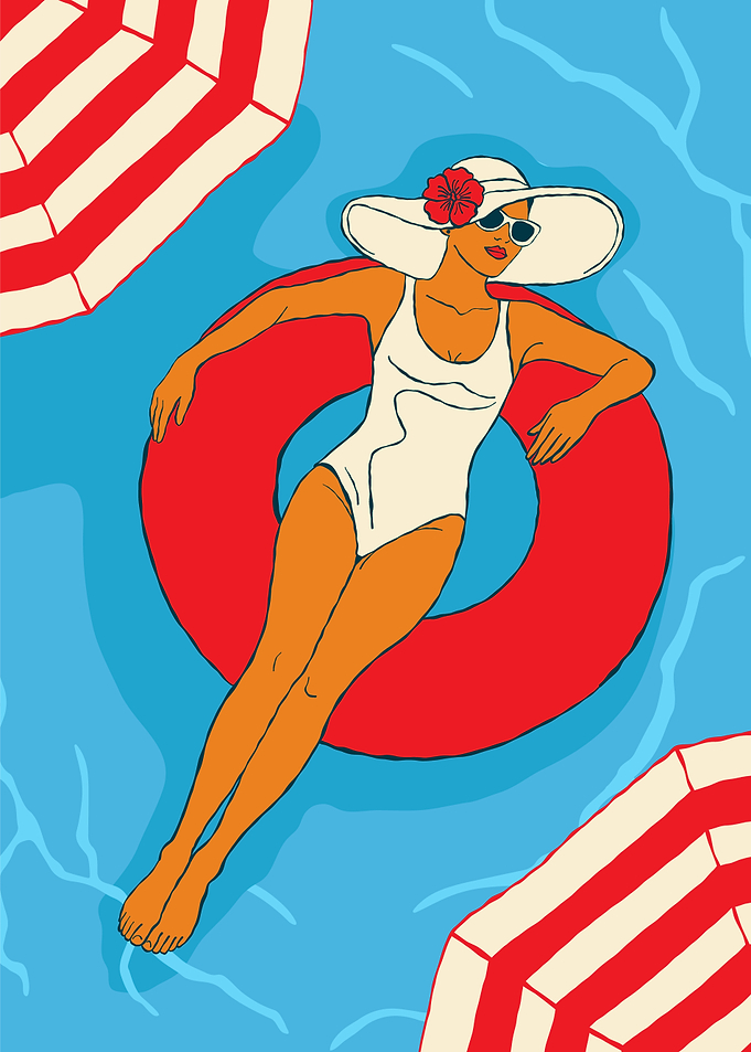 Woman Floating in Pool with Inflatable Ring