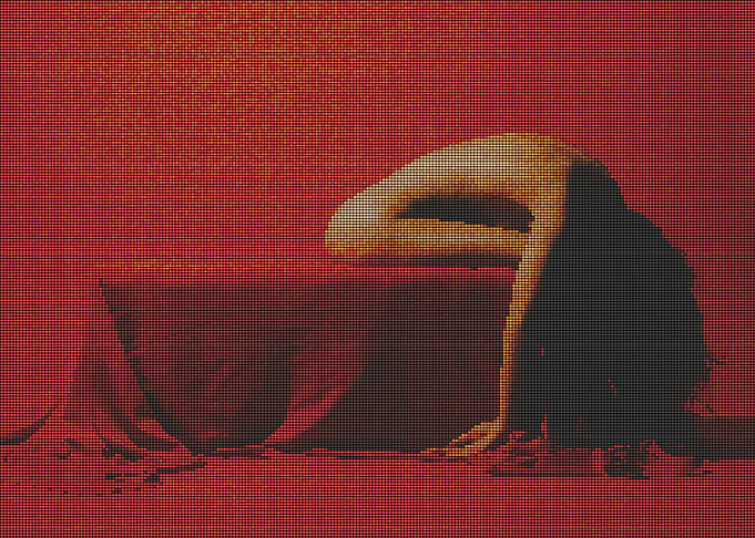 Woman in dramatic pose on red background