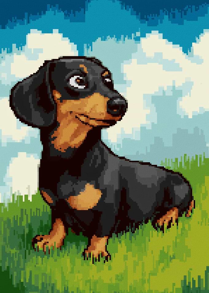 Pixel Art Dachshund in a Field
