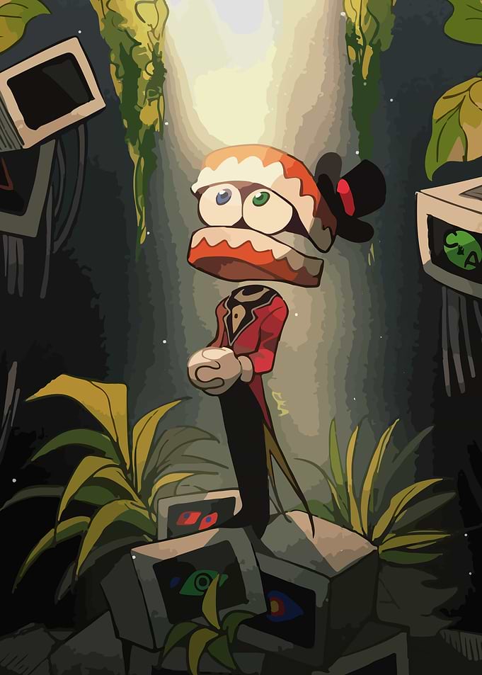 Surreal Character with Monitors and Plants