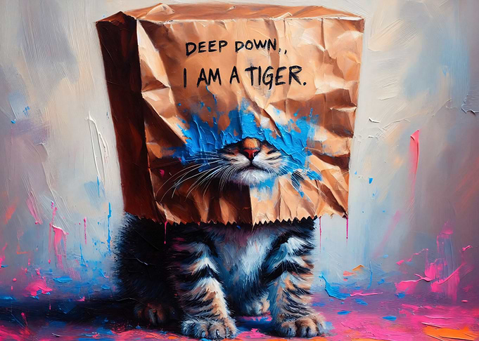 Deep Down I Am A Tiger - Funny Cat Impasto Oil Art