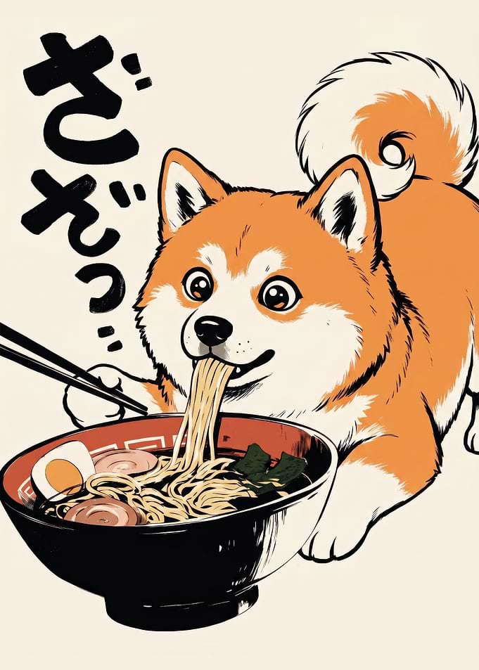 Shiba Inu Eating Ramen