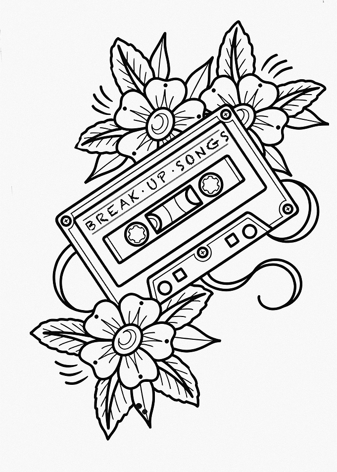 Break Up Songs Cassette Tattoo Design