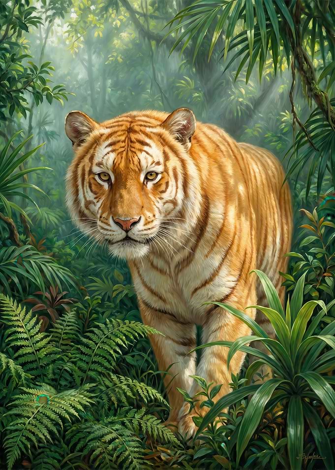 Golden Tiger in Lush Jungle