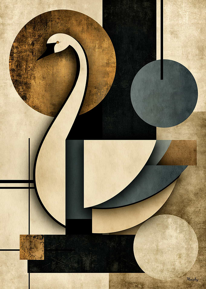 Golden Japandi Swan No. 16 – Geometric Wall Art