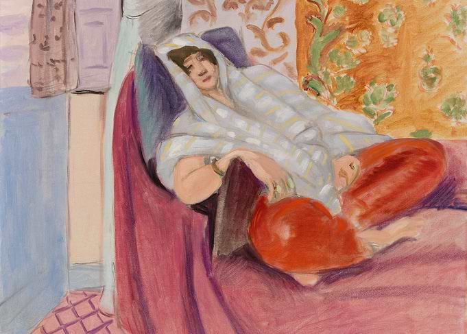 Woman in a White and Yellow Striped Shawl