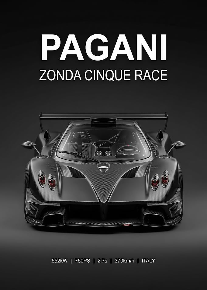 angry black Pagani Zonda Cinque Race Car poster