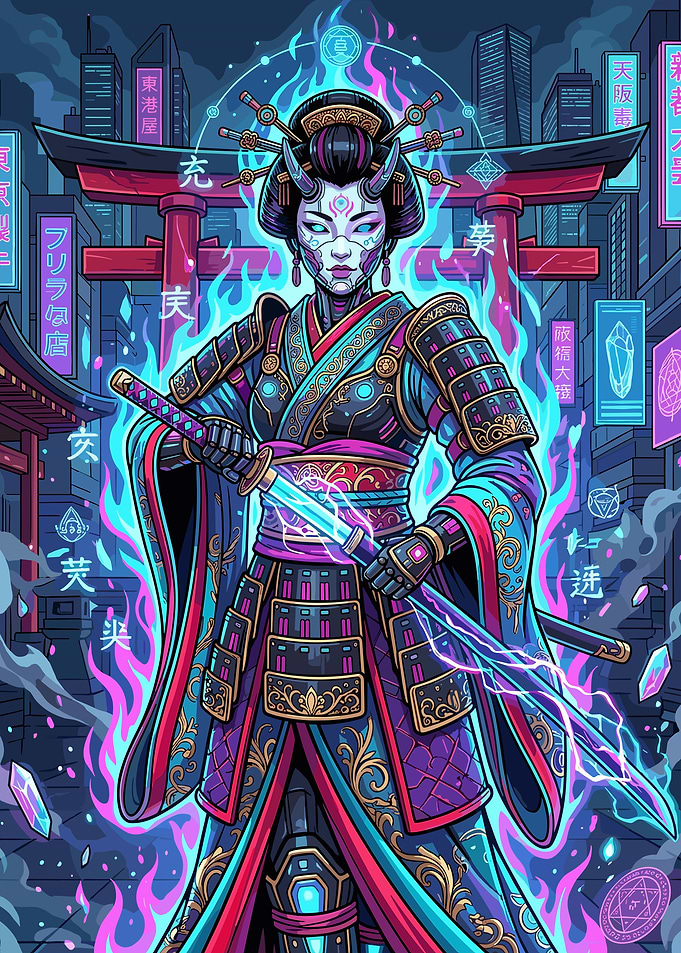 Cyberpunk Geisha Warrior