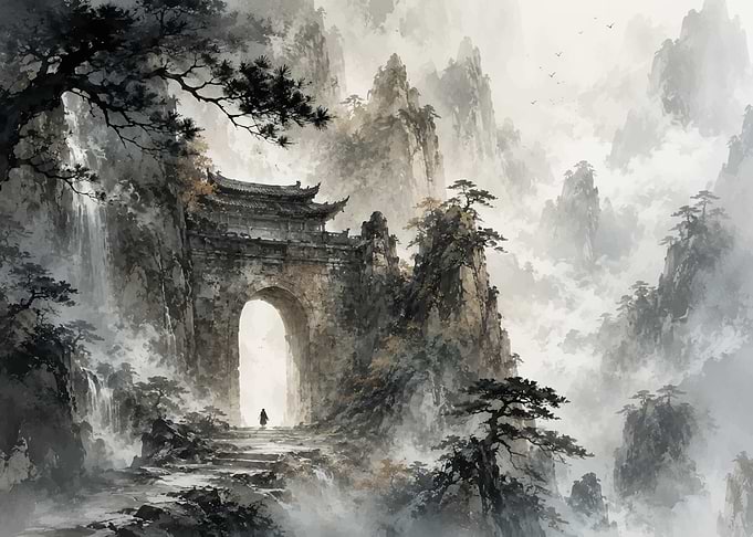Ancient Asian Mountain Gateway