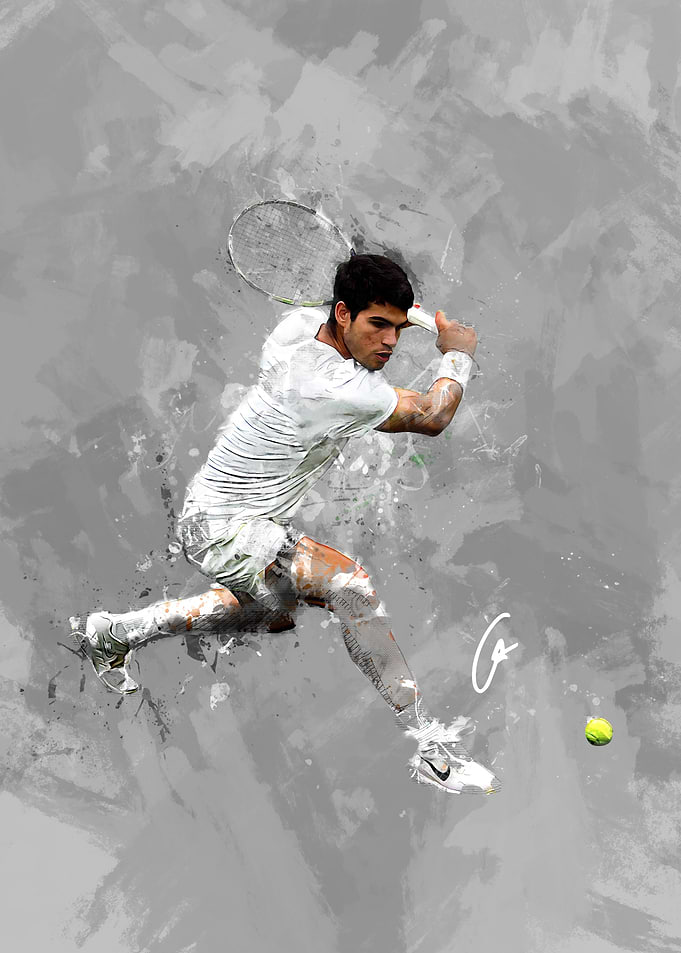 Carlos Alcaraz Tennis Action Painting