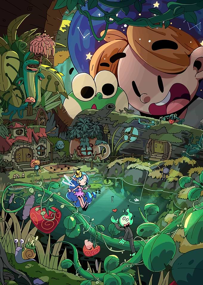 Whimsical Forest Scene with Magical Characters