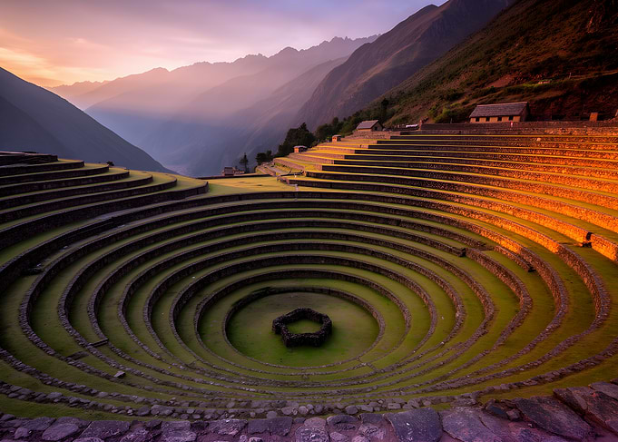 Inca agricultural terraces at sunrise