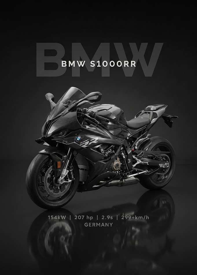A sleek black BMW S1000RR Motorcycle poster