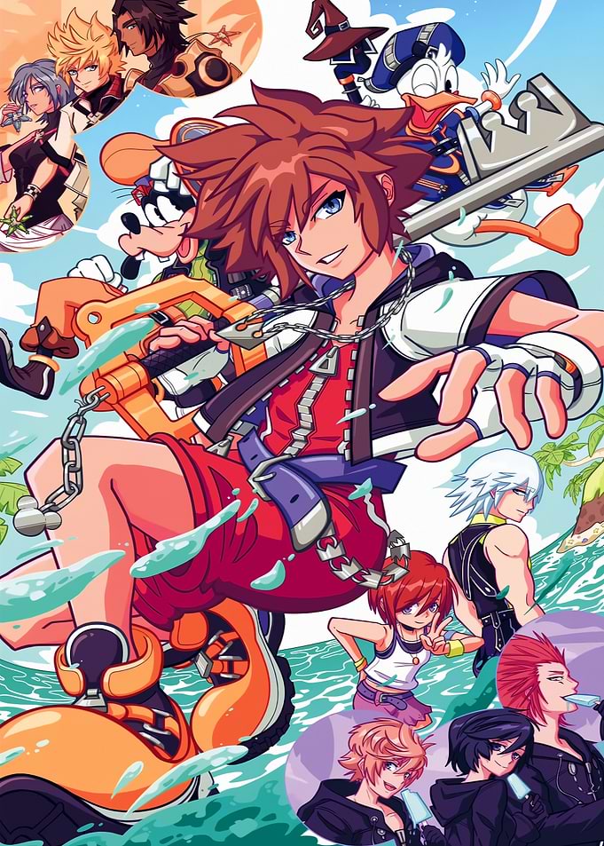 Kingdom Hearts Characters Summer Splash Art