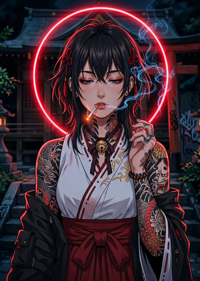 Tattooed Anime Woman Smoking
