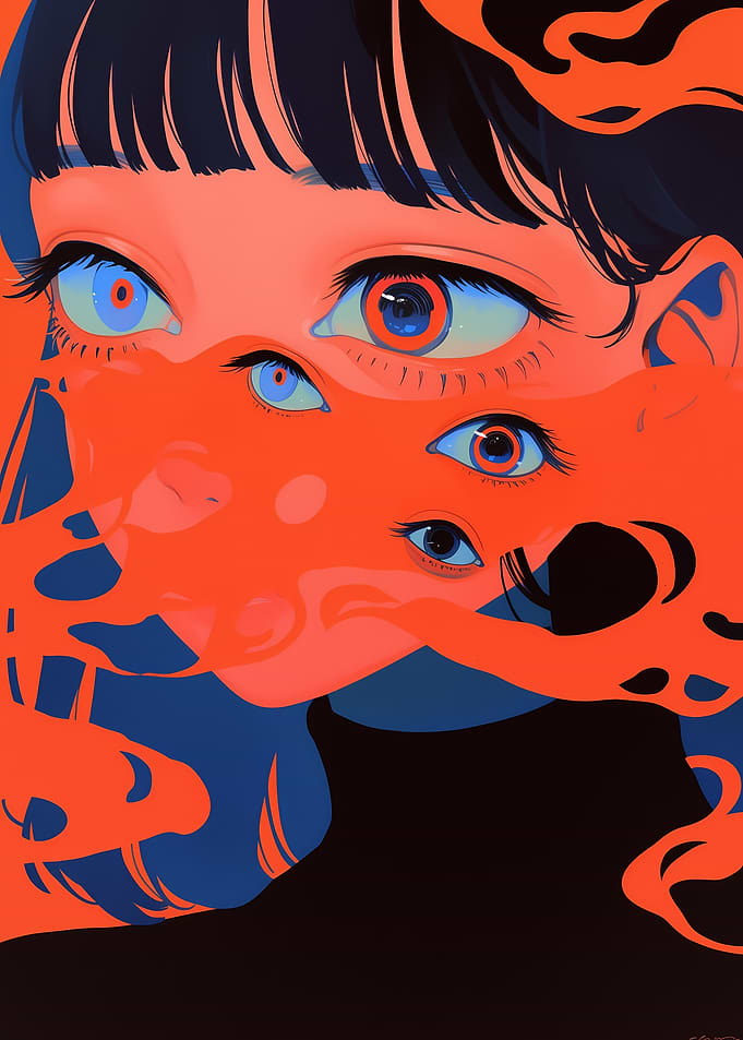 Surreal Eyes on Orange Background