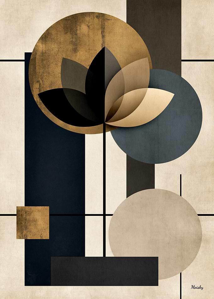 Golden Japandi Lotus No. 10 – Geometric Wall Art