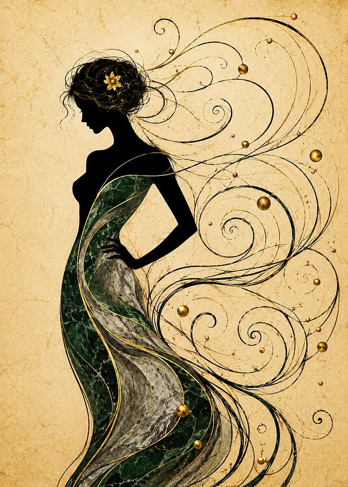 Silhouette Woman in Flowing Dress