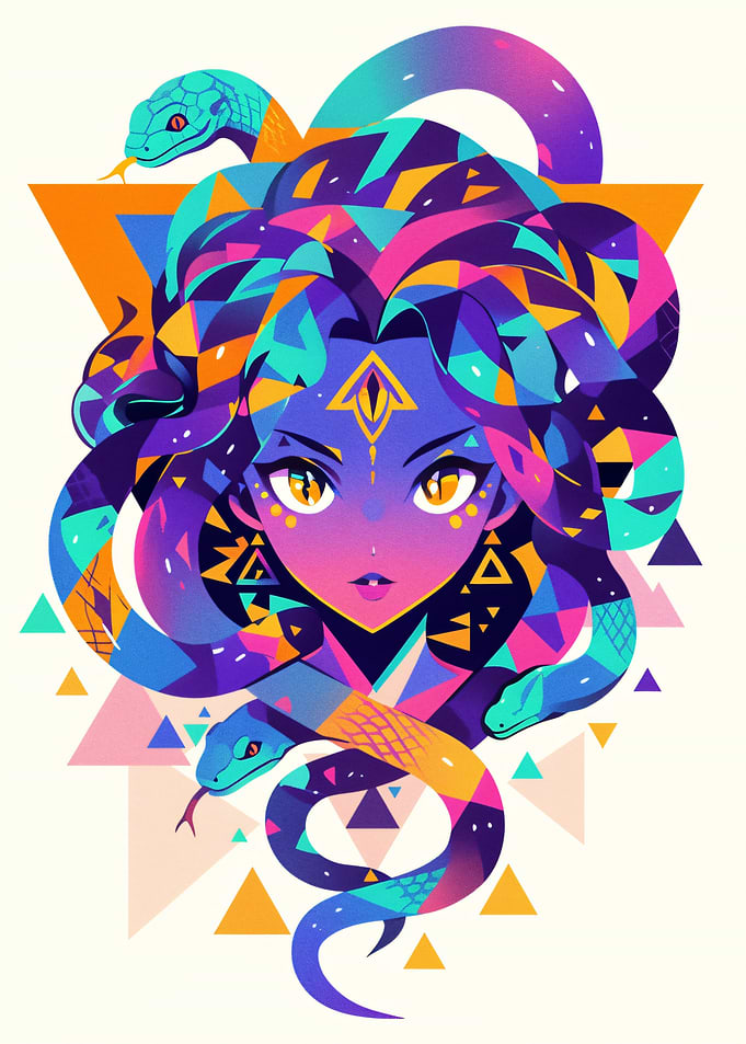 Stylized Medusa with Snakes
