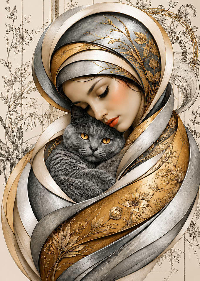 Woman Embracing a Cat