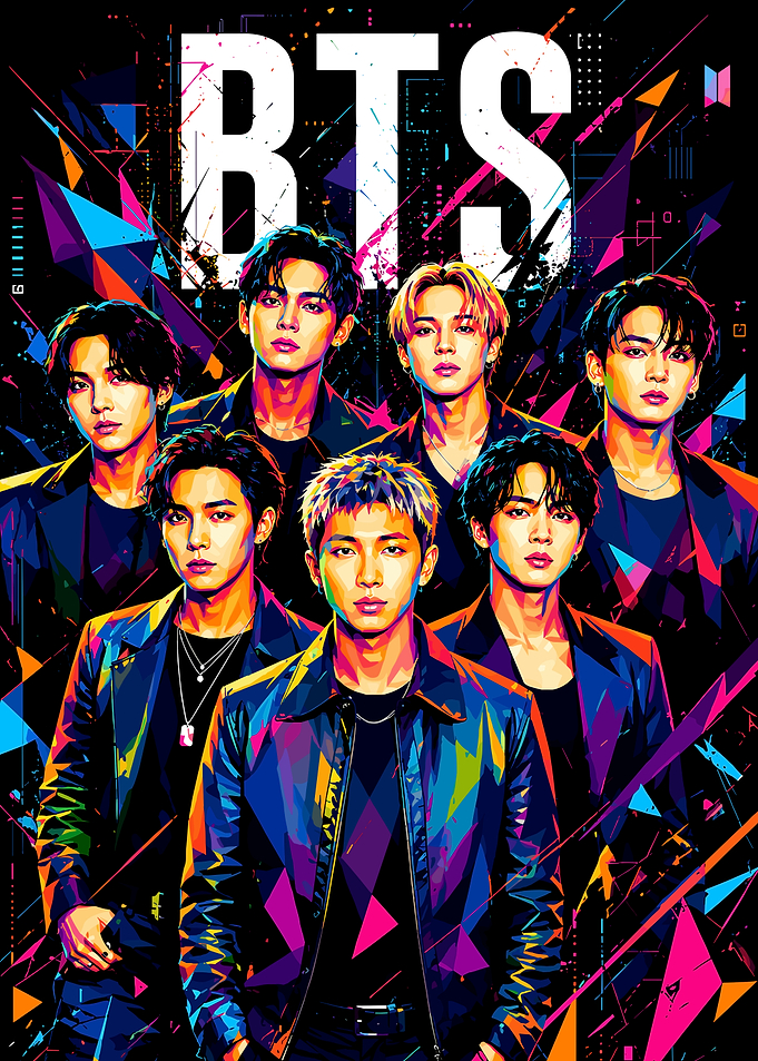 BTS Group Portrait with Geometric Background