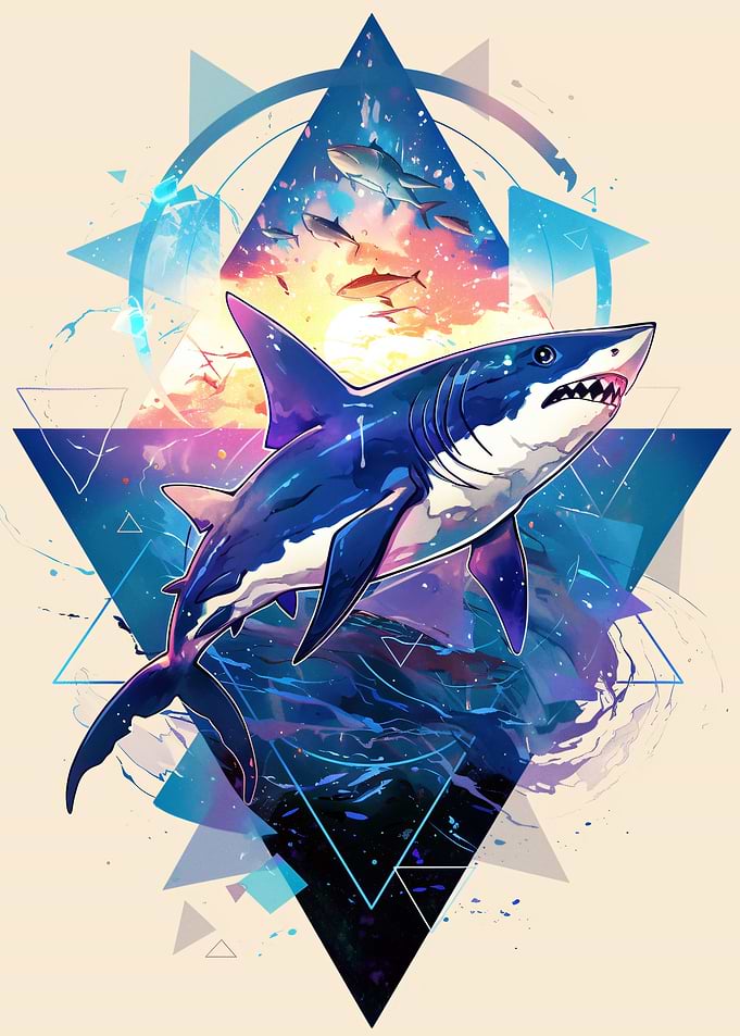 Shark in Geometric Abstract Ocean