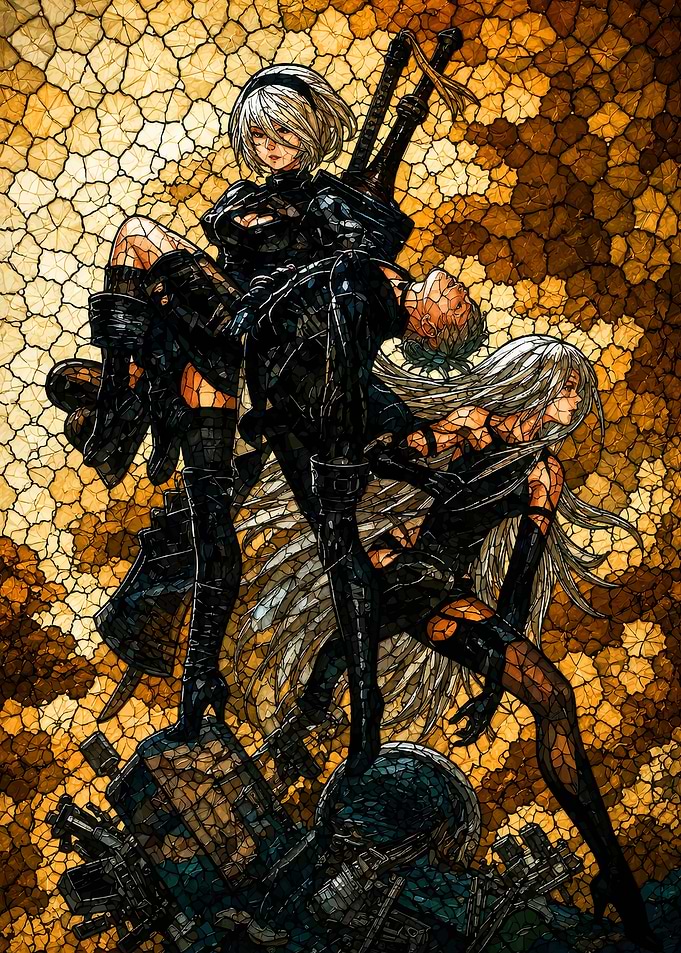 Nier: Automata Characters in Stained Glass Style