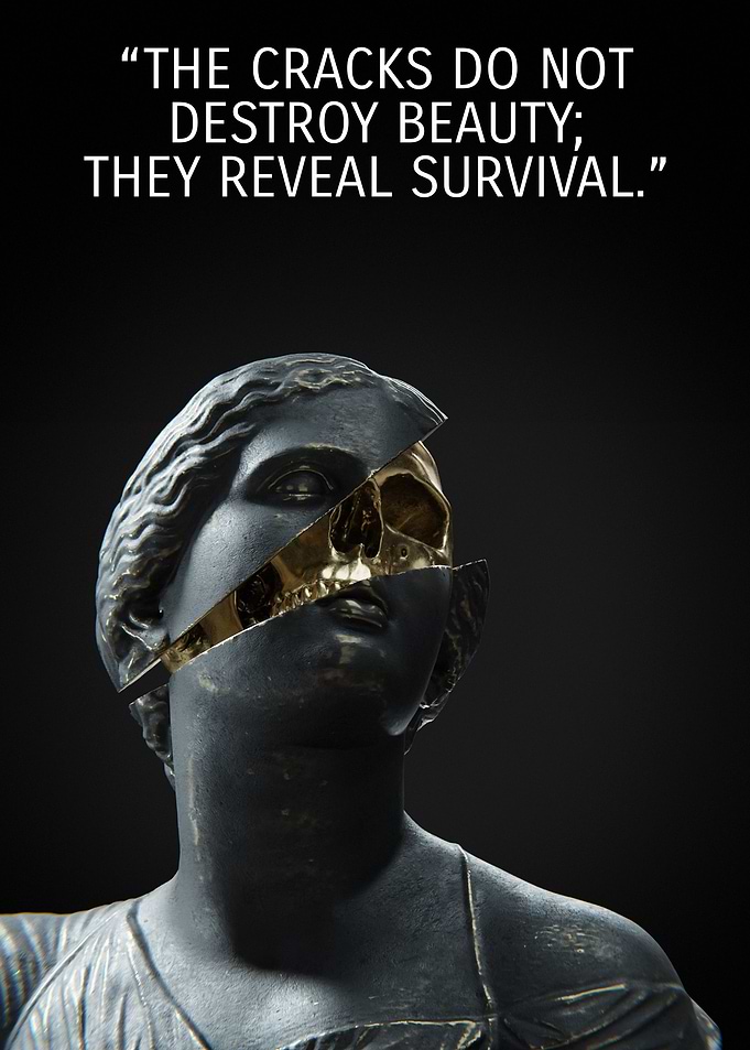 Cracked Statue with Skull