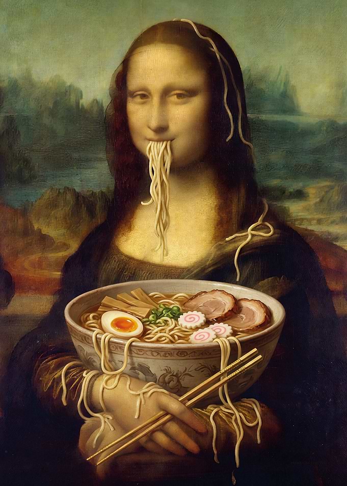 Crazy Mona Lisa Eating Ramen