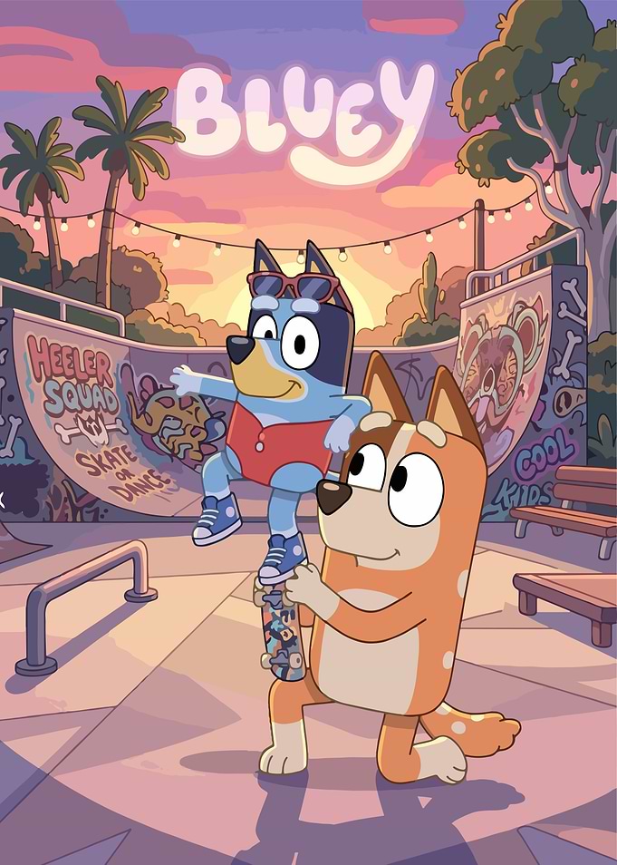 Bluey and Bingo at the Skatepark