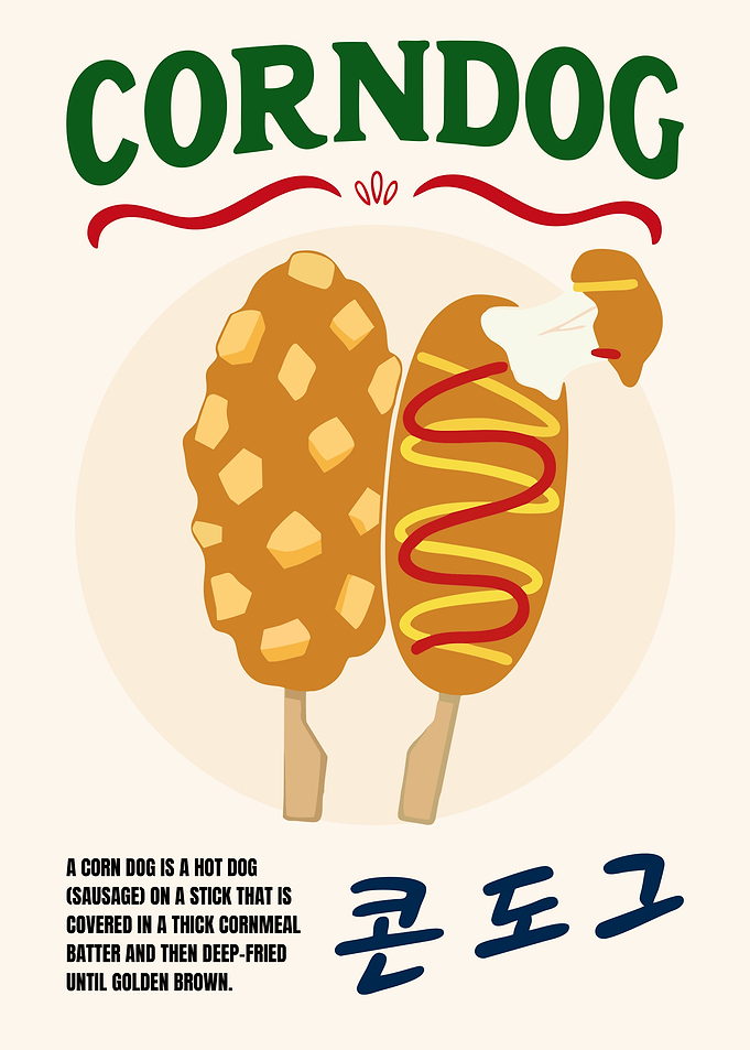 Korean Corn Dog Poster | Flat Minimalist Street Food Vector Illustration