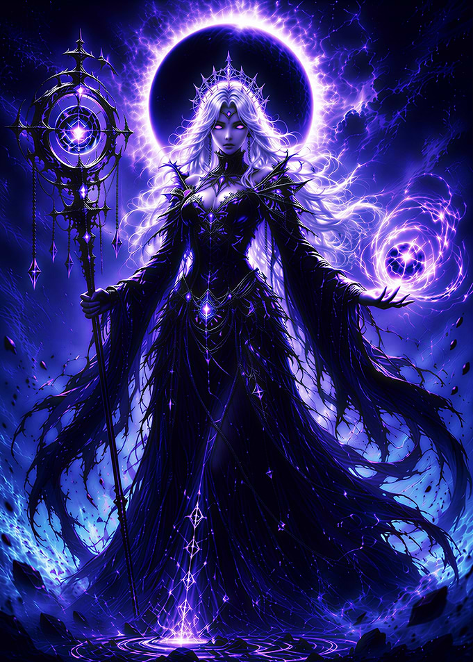 Dark Sorceress with Staff and Orb