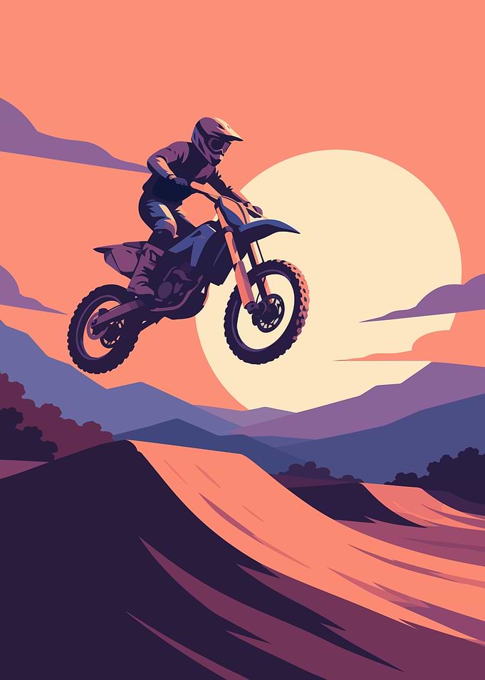 Motocross Rider Jumps at Sunset