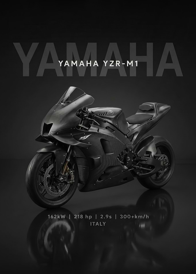 A sleek black Yamaha YZR-M1 Motorcycle poster