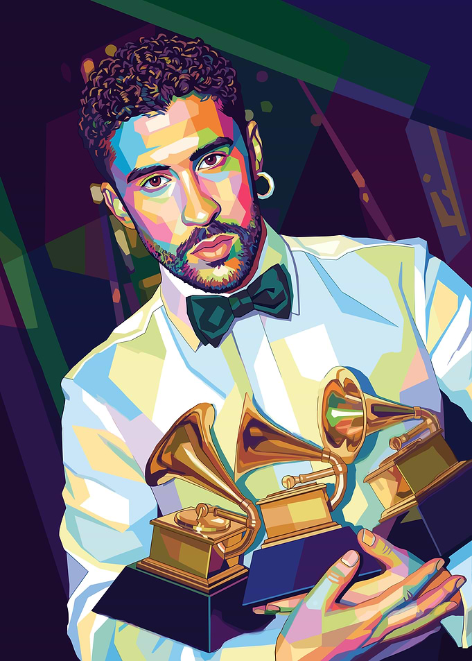 Bad Bunny Holding Grammy Awards
