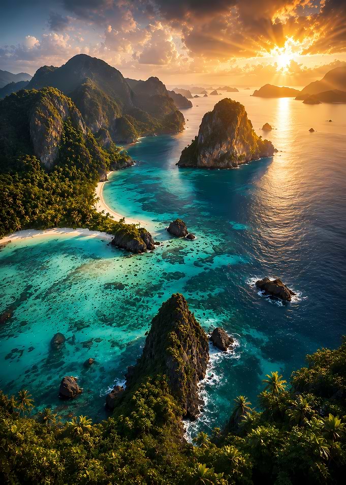 Tropical Island Paradise at Sunset