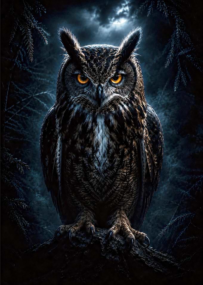 Majestic Owl in Dark Forest