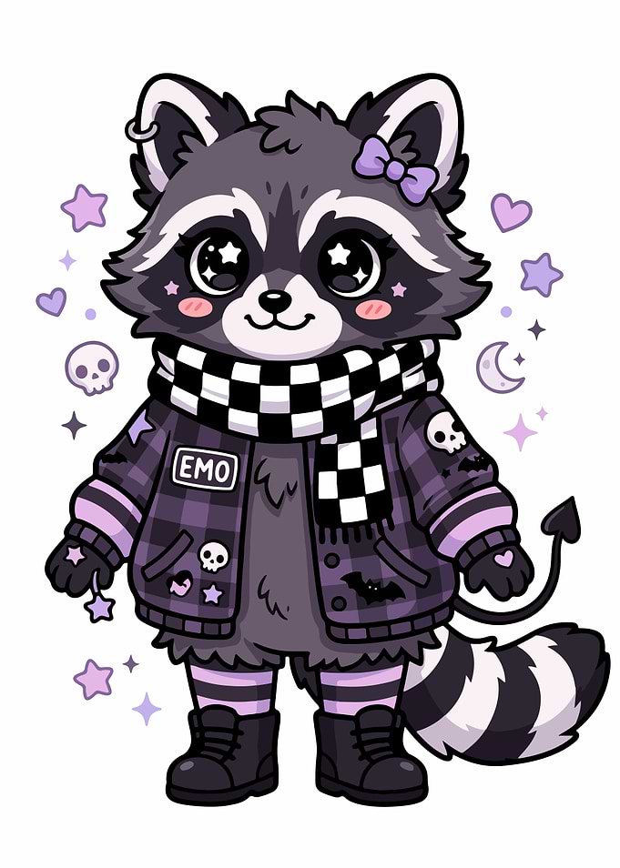 Cute Emo Raccoon Character