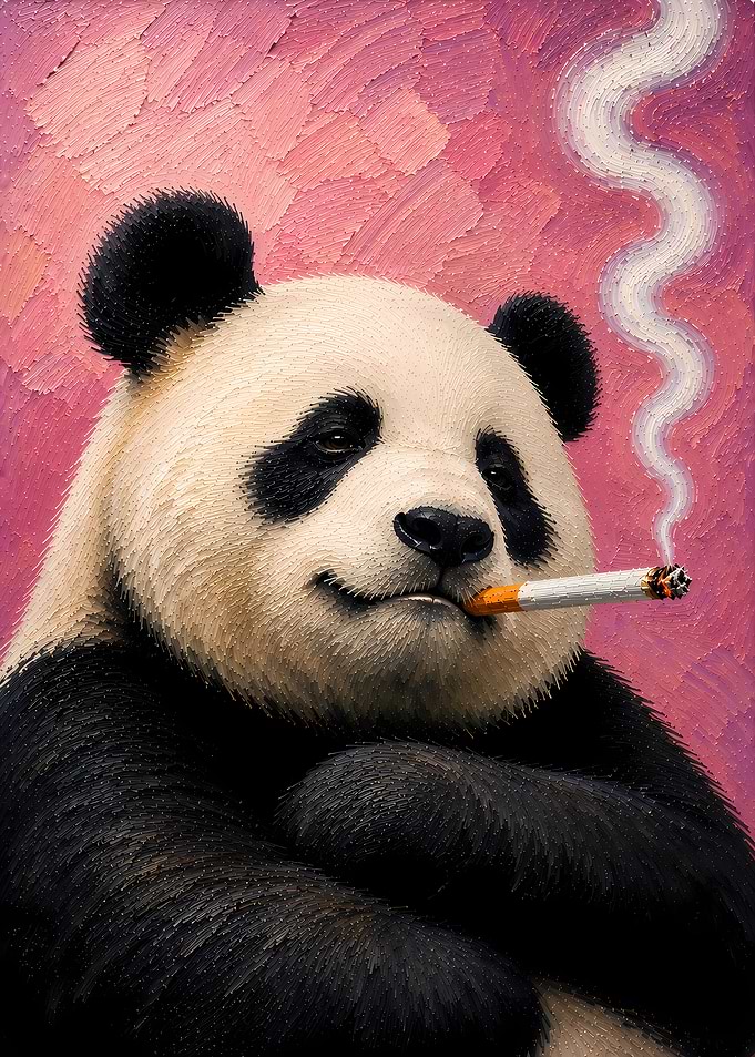 Panda Smoking with Pink Background