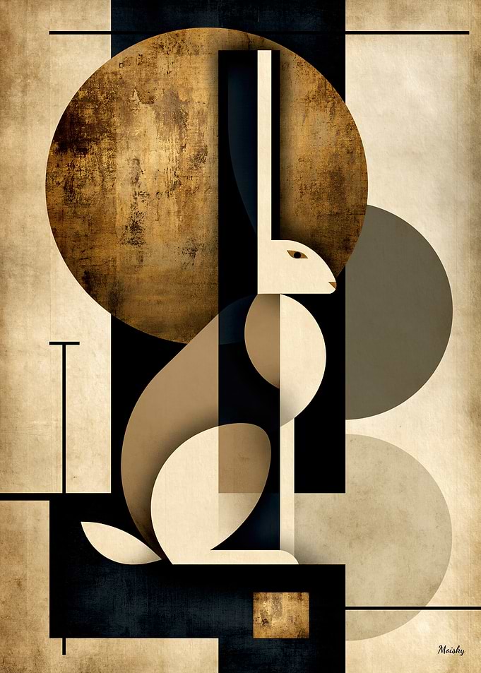 Golden Japandi Moon Hare No. 02 β Japanese Geometric Wall Art