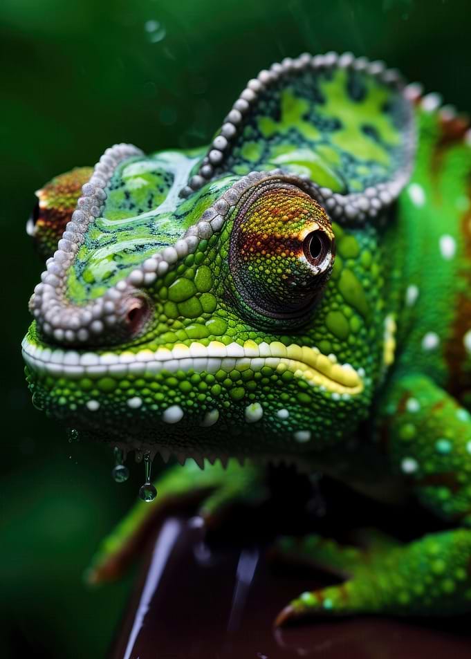 Chameleon with Water Droplets