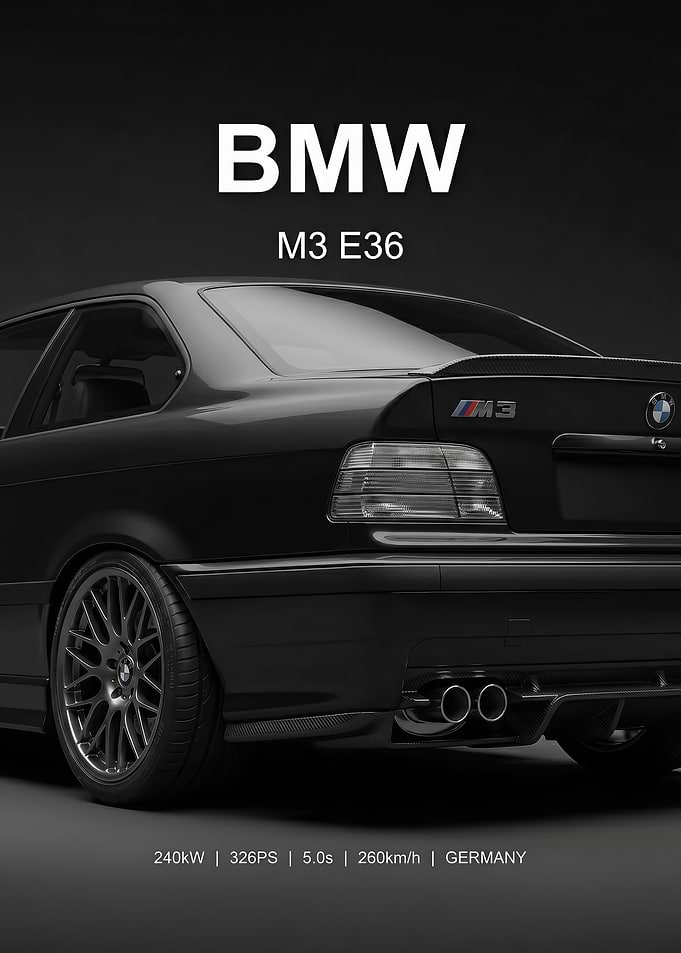 close up black BMW M3 E36 Rear View