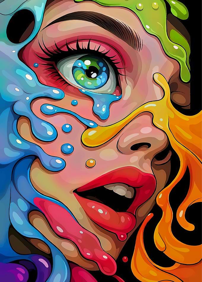 Vibrant Abstract Face with Splashing Colors
