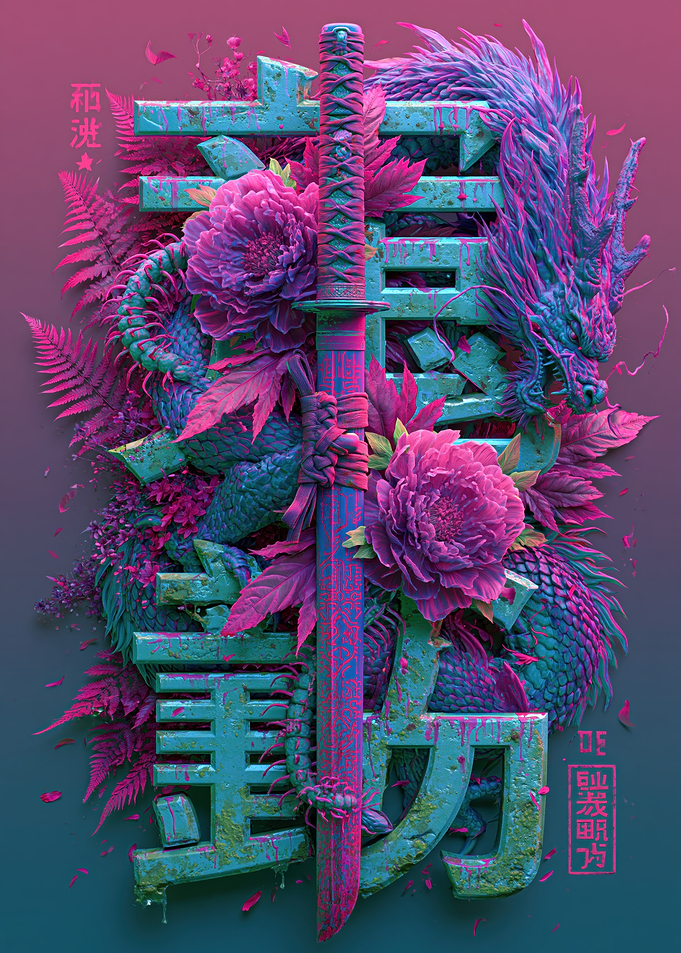 Japanese Dragon and Katana Art
