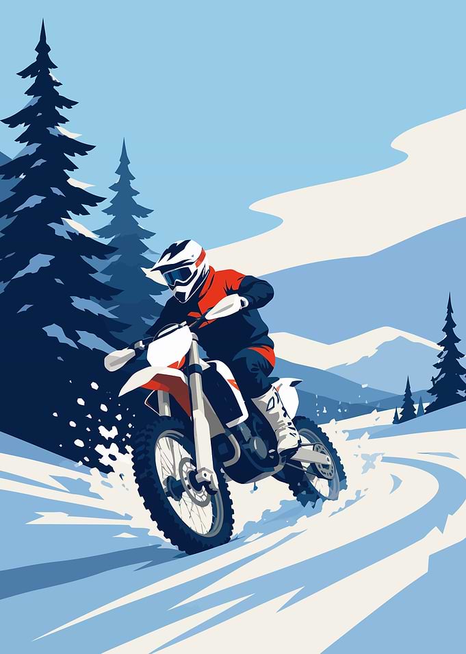 Motocross Rider in Snowy Landscape