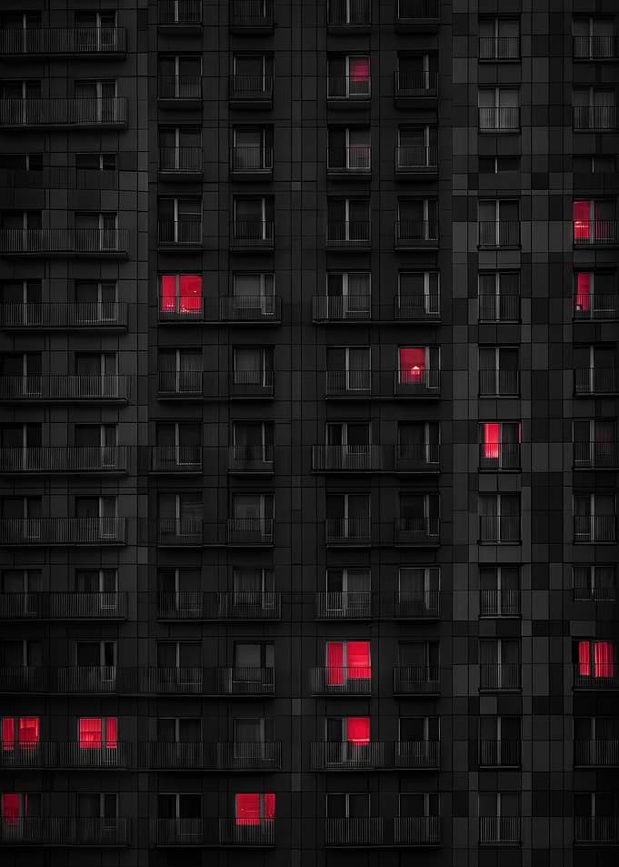 Apartment Building with Red Lights