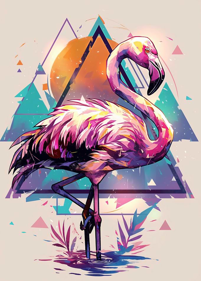 Vibrant Geometric Flamingo Art
